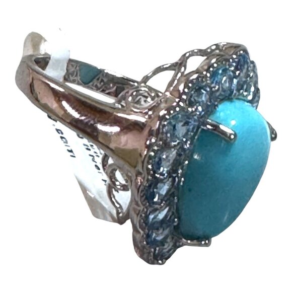 Sterling Silver Turquoise & Swiss Blue Topaz Ring Size 9 New In Box Pear Shape - Picture 10 of 13